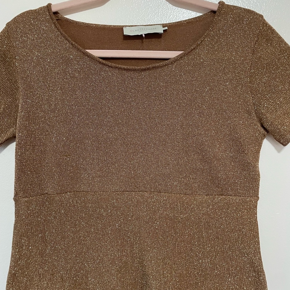 L'autre Chose Copper-Toned Metallic Short Sleeve Stretch Top - Picture 6 of 7